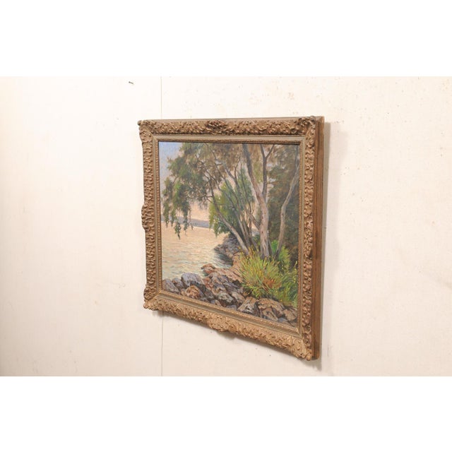 Early 20th Century Swedish Shoreline Painting, Beautiful Frame For Sale - Image 9 of 13