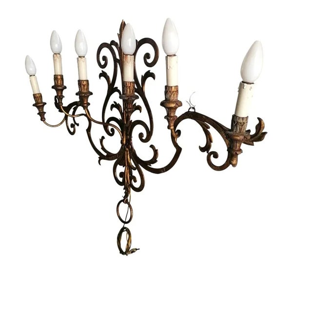 Large Antique Wall Light in Wrought Iron, 1890s, in Very Good conditions. Designed 1890 to 1919 European Plug (up to...