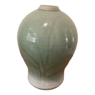 Vintage Green Celadon Glazed Bamboo Design Porcelain Vase by Richey Bellinger Circa1982 For Sale