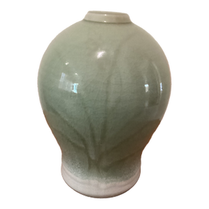 Vintage Green Celadon Glazed Bamboo Design Porcelain Vase by Richey Bellinger Circa1982
