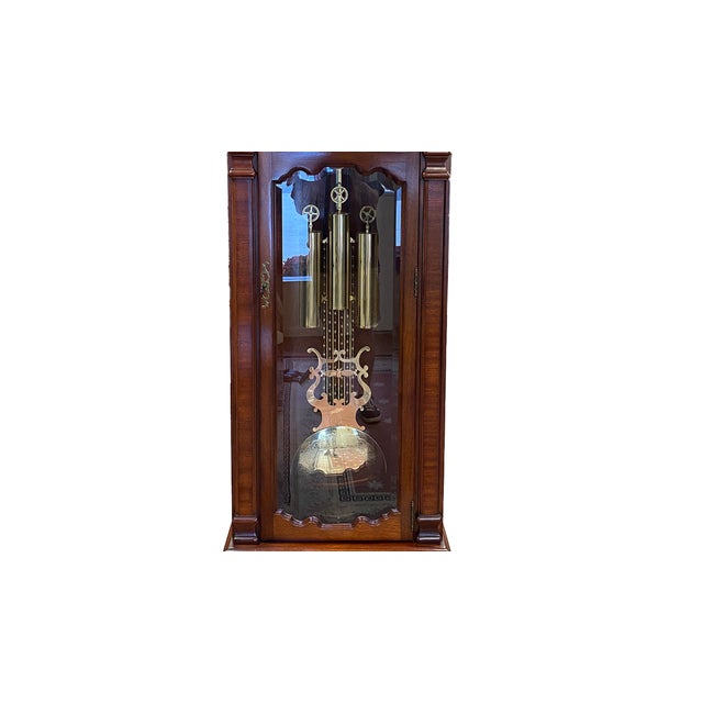 Traditional 1988 Heritage Heirlooms Straight-Waist Mahogany Grandfather Clock For Sale - Image 3 of 4