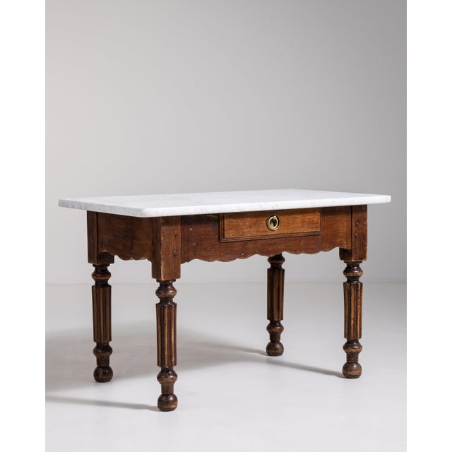 French Butcher's Table with Marble Top, Antique, France, Circa 1900 For Sale In Greensboro - Image 6 of 13