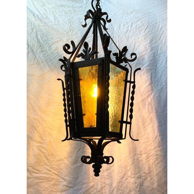 Metal Wrought Iron Pendant Lantern, 1950s For Sale - Image 7 of 8