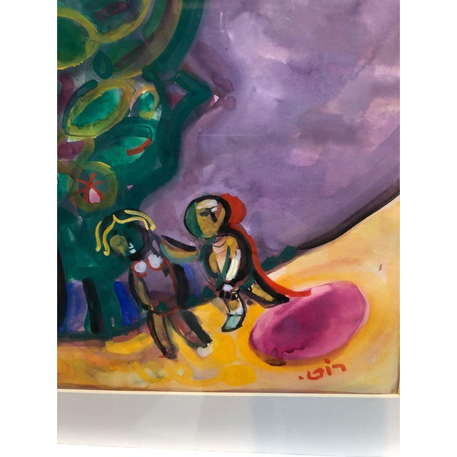 Leo Roth, Israeli Kibbutz Artist Judaica Shul Torah Ark Surrealist Gouache Painting For Sale - Image 4 of 6