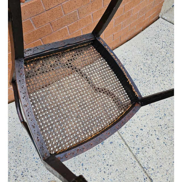 Ebony 18th Century Ebonized and Inlays Decorated Cane Seat Armchair For Sale - Image 8 of 8