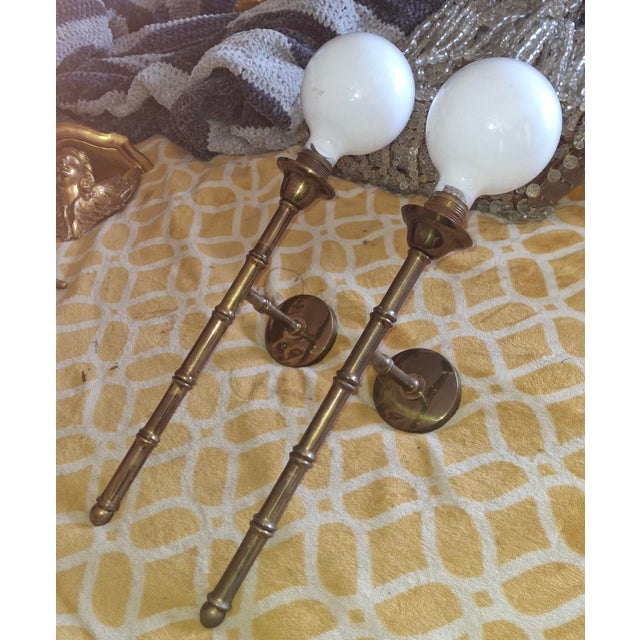 1950's French Mid Century Modern Tall Bronze "Bamboo" Wall Sconces by Maison Bagues a - Pair For Sale - Image 11 of 12