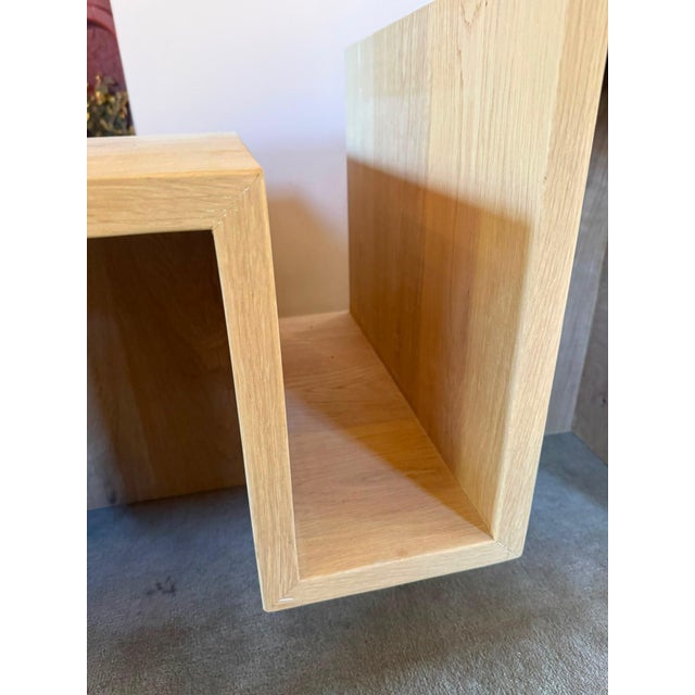 Contemporary Custom-Made Wooden Minimalist White Oak Side Table & Vinyl Record Player Stand For Sale - Image 3 of 7