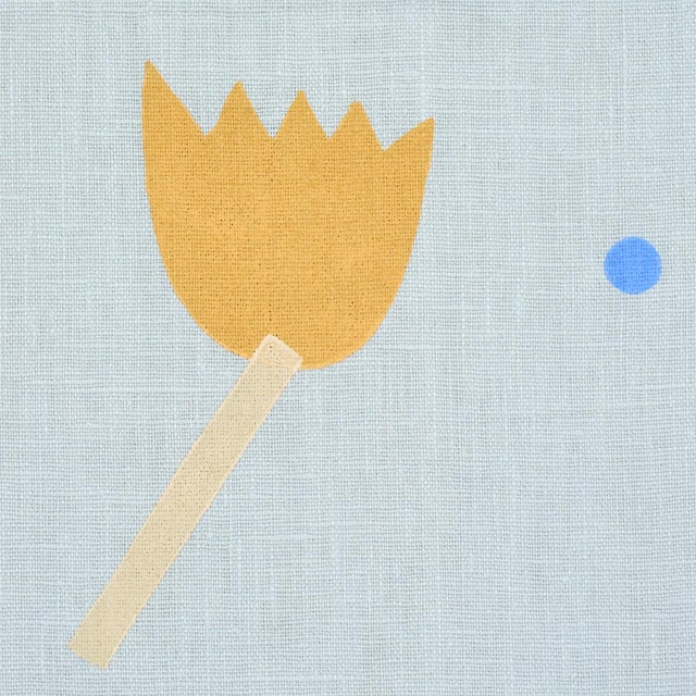Contemporary SAMPLE - Schumacher X Caroline Z Hurley Tulip Play Hand Block Print Fabric In Ochre On Sky For Sale - Image 3 of 4