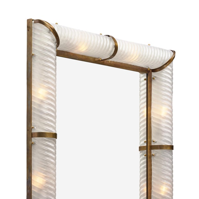 2020s Impressive Venetian Glass and Brass Mirror With Lighting, Murano, Italy For Sale - Image 5 of 9