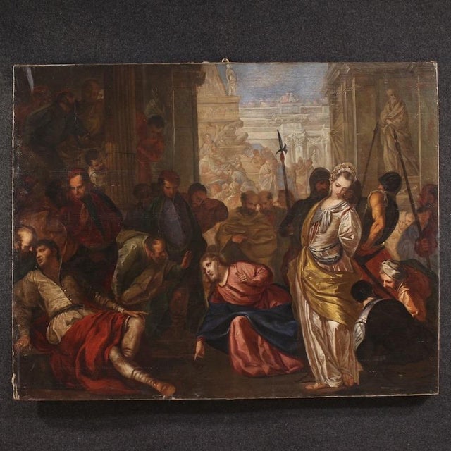 Venetian Artist, Christ and the Adulteress, 1590, Oil on Canvas For Sale - Image 16 of 16