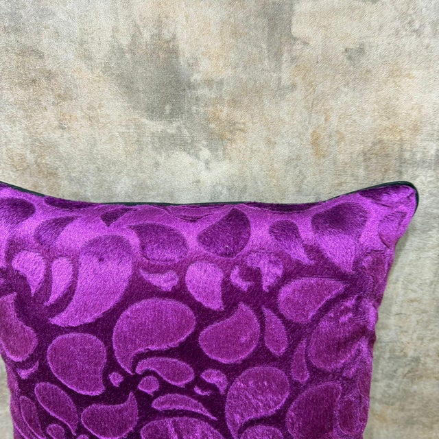Magenta Floral Pattern Velvet Cushion Cover For Sale - Image 9 of 10