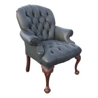 Chippendale Style Tufted Leather Library Chair by Fairfield Chair Company For Sale
