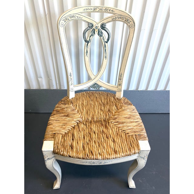 Vintage La Barge Hand Painted Blue and White French Secretary Desk and Chair For Sale - Image 9 of 11