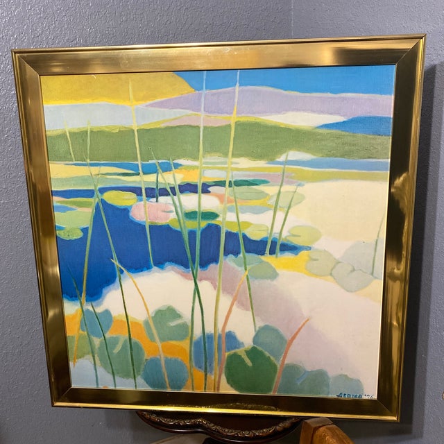 1970s Lily Pond in Summer Created by Japanese American Artist Tadashi Asoma For Sale - Image 9 of 9