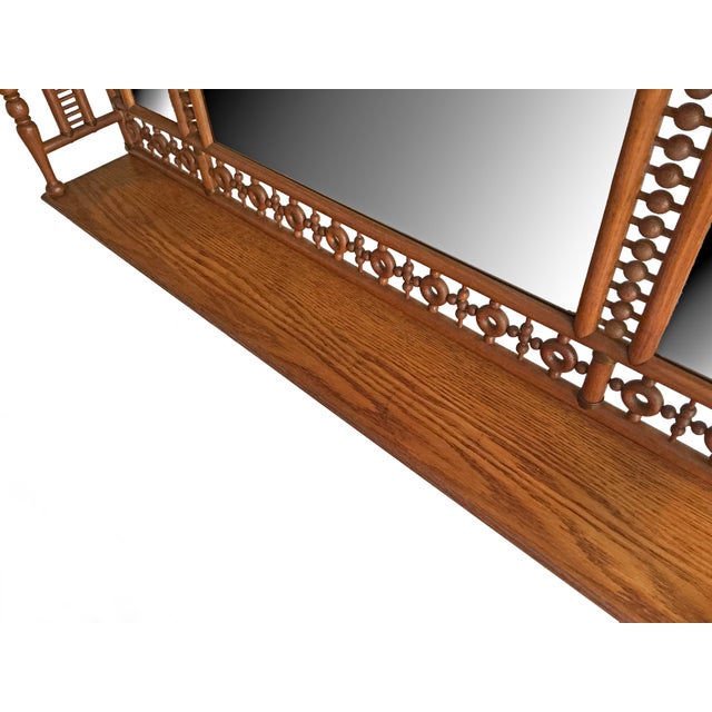 Late 19th Century Late 19th Century Aesthetic Movement Stick & Ball Mirrored Mantel Topper With Shelves Light Oak Triptych Mirror For Sale - Image 5 of 6