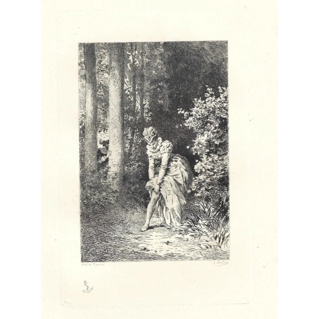 Emile Boilvin - the Garter - Original Etching - 1882 For Sale - Image 3 of 3