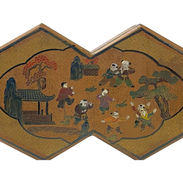 Chinese Distressed Brown People Graphic Rectangular Decagon Shape Box For Sale In San Francisco - Image 6 of 8