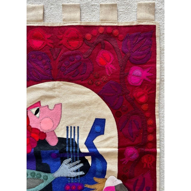 Red Kopel Gurwin, Wool Felt Applique Israeli Folk Art Signed Tapestry Kopel Gurwin Bezalel School For Sale - Image 8 of 11