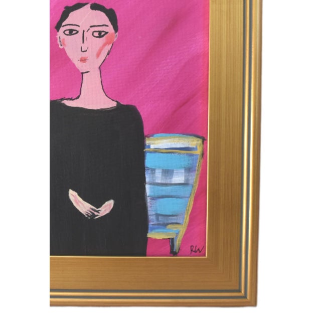 Colorful, contemporary, abstract, impressionist of a woman still life, painting on stretched artist canvas. Initialed by...