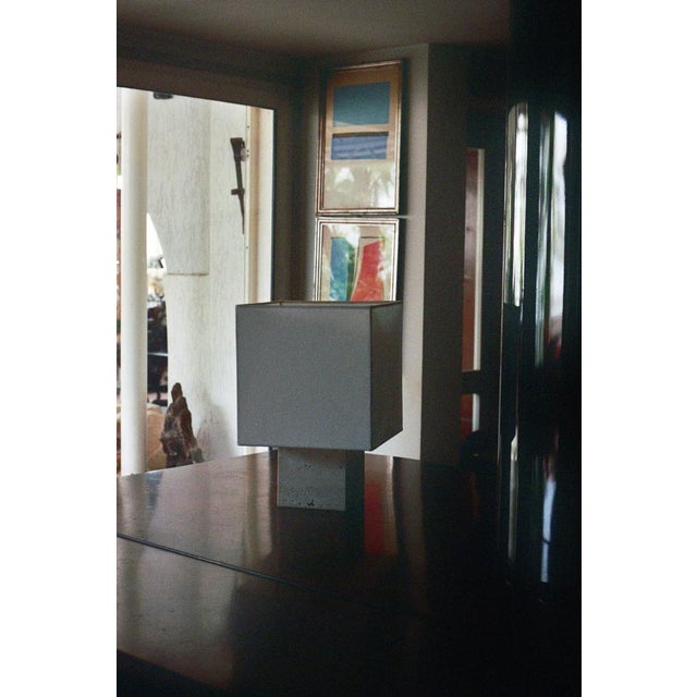 Red Travertine Small Roma 1 Square Table Lamp by Nassi For Sale - Image 6 of 11