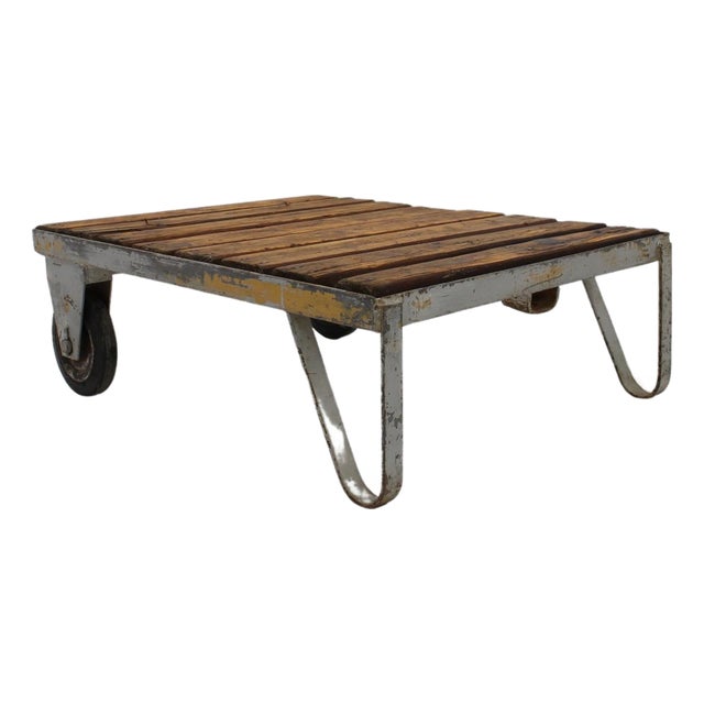 Vintage Industrial Cart in Metal and Wood, Czechoslovakia, 1950s For Sale