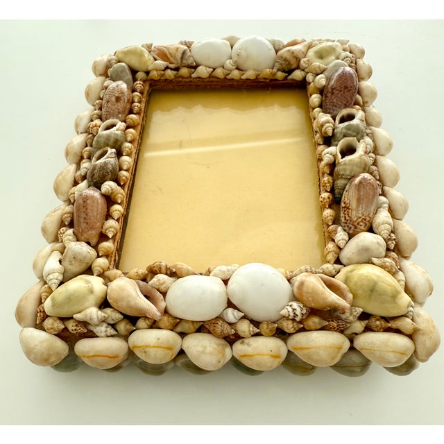 Wood Vintage MCM Palm Beach Tony Duquette Style Handmade Seashell Wood Picture Frame For Sale - Image 7 of 12