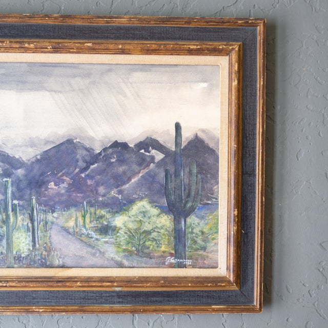 Moody Cactus Watercolor Landscape Painting of Tucson Arizona For Sale - Image 6 of 11