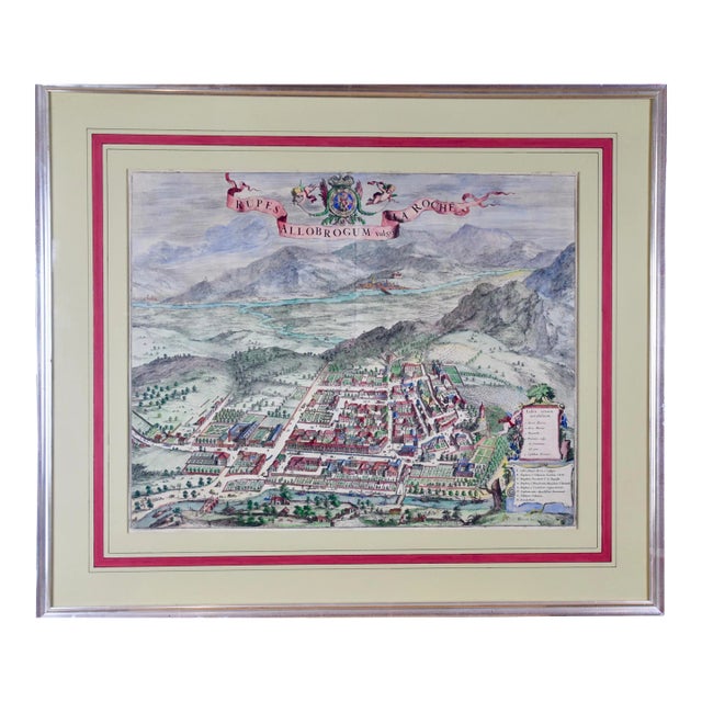 City Plan of La Roche-Sur-Foron, France, 17th Century Hand--Colored Map by Coenraet Decker, 1682 For Sale