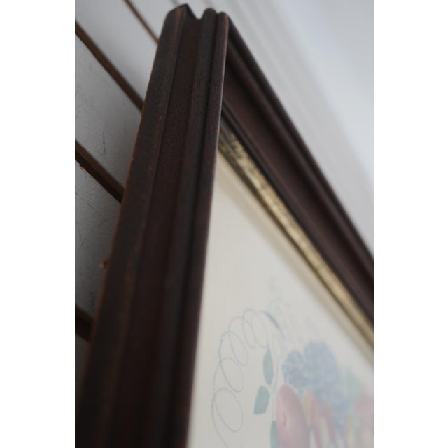 Traditional 1960s Still Life Fruit Basket Jean Baumer Theorem Painting Stencil Artwork on Cotton Signed For Sale - Image 3 of 8