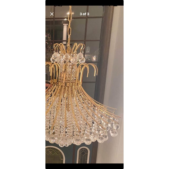 Italian Vintage Italian-Style Crystal Basket Chandelier – Large 12-Light Foyer Fixture For Sale - Image 3 of 3