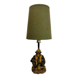 Vintage Bell Hop Monkey Accent Lamp With Green Shade