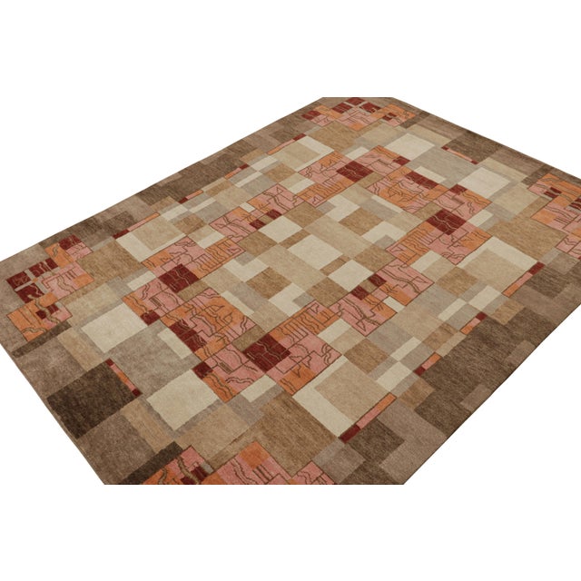 Rug & Kilim 2010s Rug & Kilim’s Swedish Style Art Deco Rug in Brown, Gray, Red, Pink Patterns For Sale - Image 4 of 7