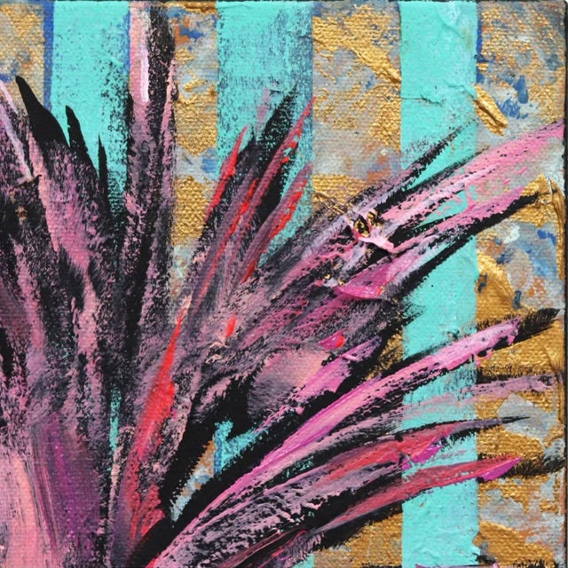 Realism Lollipop Palms - Original Modern Artwork With Turquoise and Gold Stripes on Canvas by Kathleen Keifer For Sale - Image 3 of 9