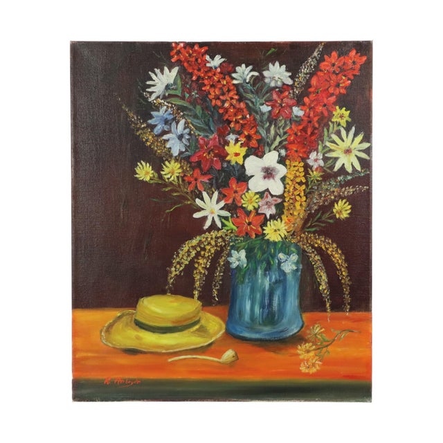 R. Aerdbeyde, Flowers with Hat, 1970s, Painting on Canvas For Sale - Image 12 of 12