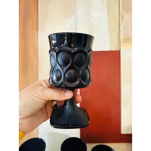 Ebony Vintage Noritake Spotlight Ebony Glass Goblets Set of Five 1970s Black Pedestal Barware For Sale - Image 8 of 11