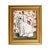 An oil portrait of an antique English Staffordshire spaniel dog, white with a black nose, on board in a vintage gold wood...