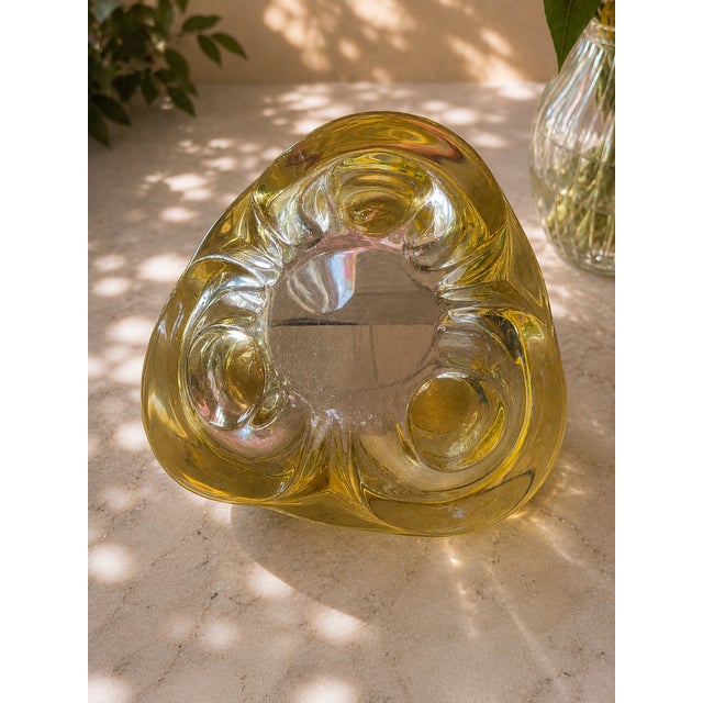 Vintage Chřibská Czech Amber & Clear Art Glass Sculptural Bowl Attributed to Josef Hospodka For Sale - Image 4 of 4
