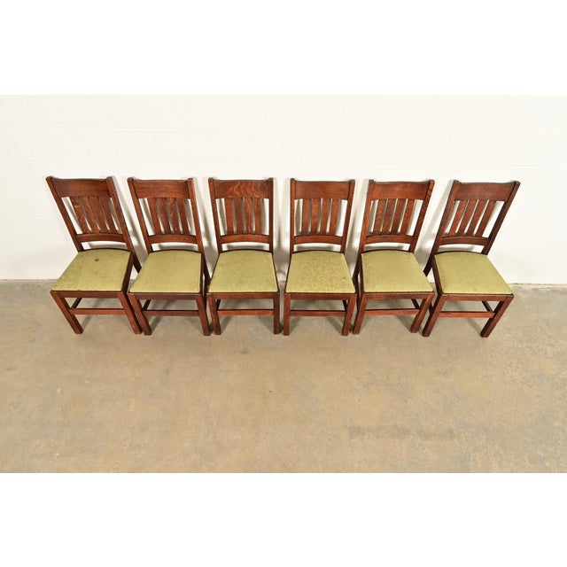 Stickley Brothers Style Antique Mission Oak Arts & Crafts Dining Chairs, Set of Six For Sale In South Bend - Image 6 of 13