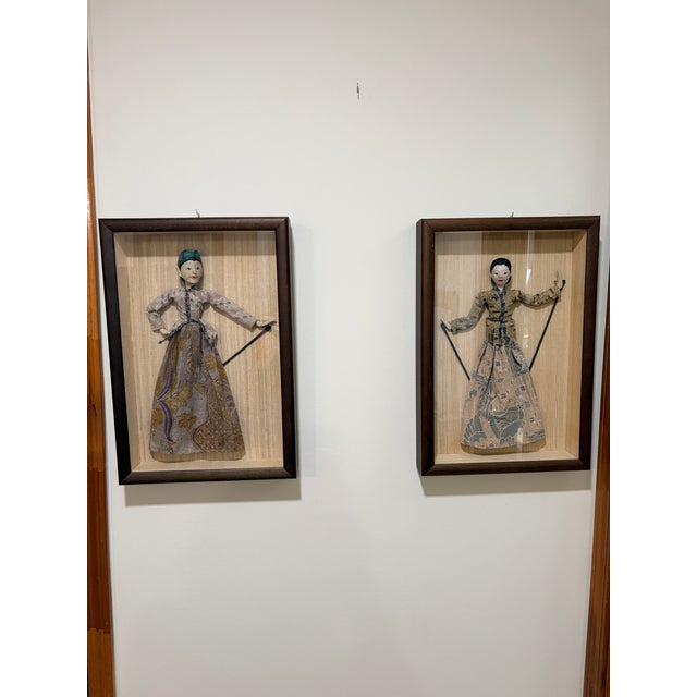Vintage Indonesian Wayang Golek Puppets in Shadow Box Frames, Pair For Sale - Image 18 of 18
