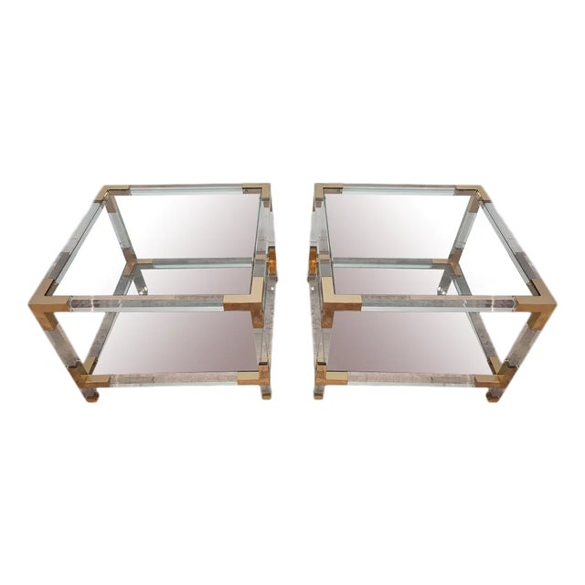 Side Tables in Acrylic Glass and Brass, 1970s, Set of 2 For Sale