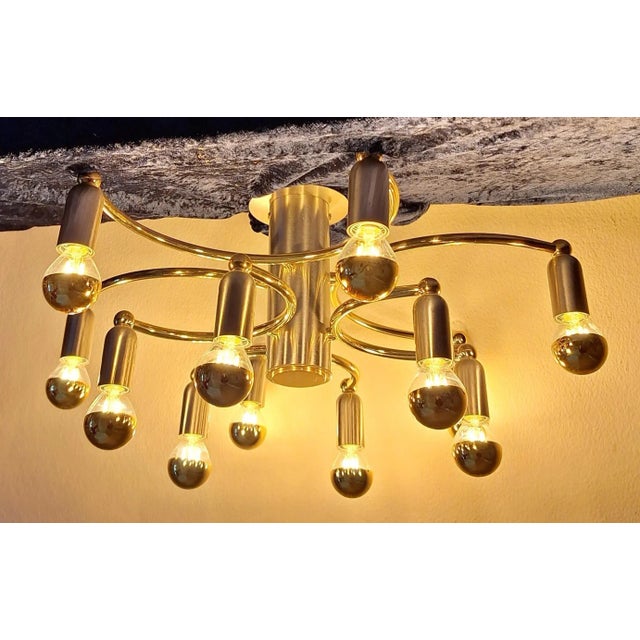 Flat Vintage Ceiling Chandelier with Bicolor Metal Frame from Tz-Leuchten, 1980s For Sale - Image 10 of 10