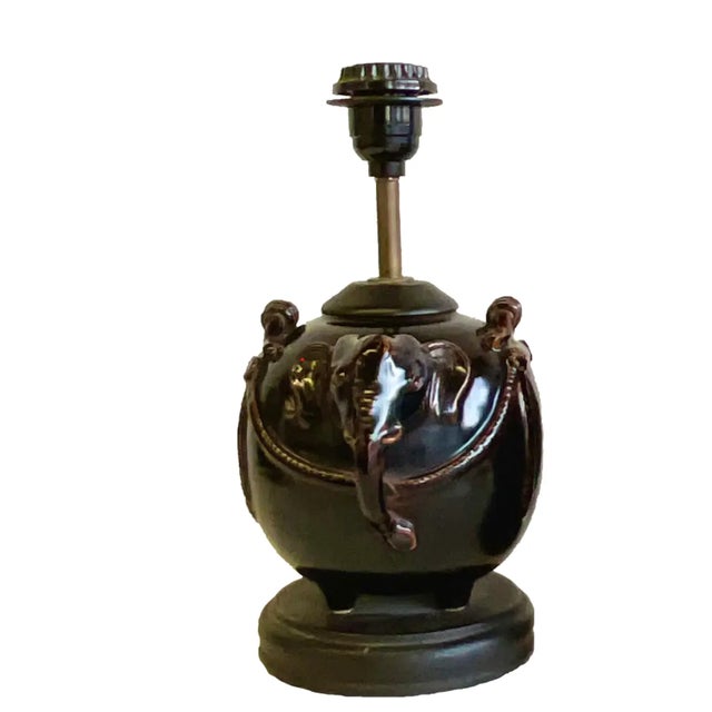 Vintage Glazed Ceramic Elephant Lamps - a Pair For Sale In West Palm - Image 6 of 12