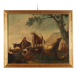 Landscape with Shepherds, 18th Century, Framed
