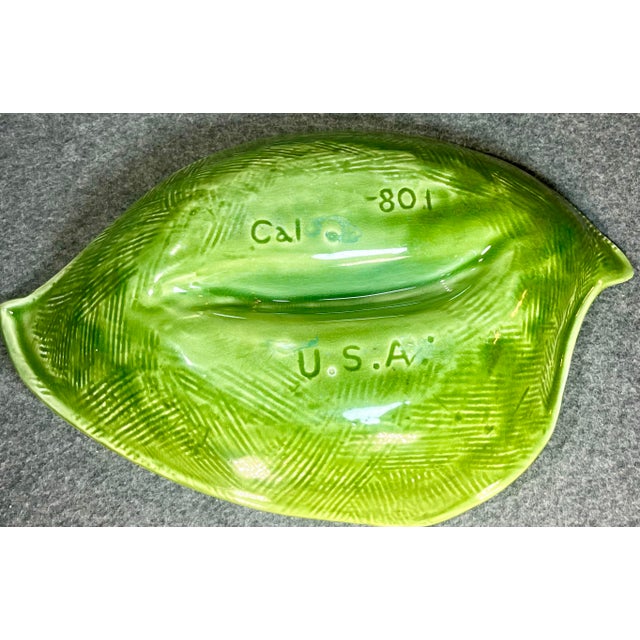 Mid-Century Modern Acid Green Leaf Shaped Art Pottery Ashtray For Sale - Image 9 of 10