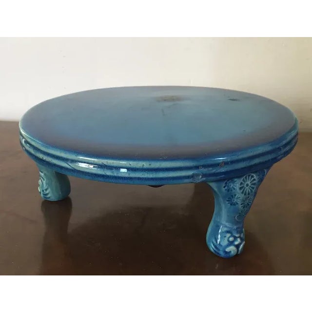 Antique 19th Century Chinese Peacock Blue Porcelain Altar Fruit Stand For Sale - Image 9 of 13