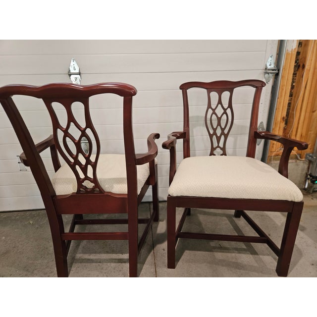 Late 20th Century Classic Chippendale Style Arm Chairs For Sale - Image 4 of 5