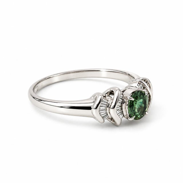 Vintage Platinum Alexandrite & Natural Diamond Halo Ring, Size 9 For Sale - Image 4 of 5