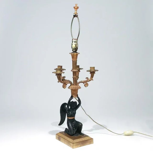 Antique Early 19th Century French Empire Gilt & Patinated Bronze Candelabra Table Lamp For Sale In New York - Image 6 of 8