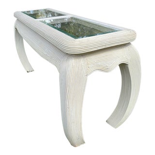 Vintage Hollywood Regency Pencil Reed Rattan Console Table For Sale