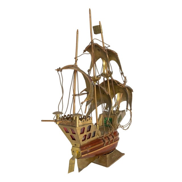 1960s Portuguese Brass Caravel Model Boat Mood Lamp, 1960 For Sale - Image 5 of 9